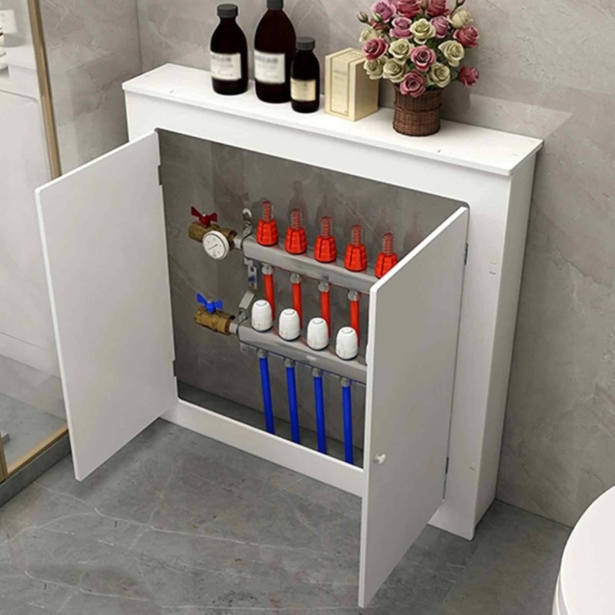 Decoratieve Radiatorbekleding met Toegangspaneel - Witte Opbergkast voor Radiatoren