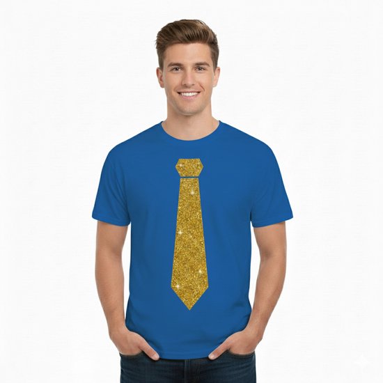T-shirt imprimé cravate dorée - homme - bleu - chemises festives - paillettes - glamour L