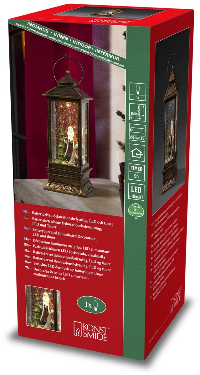 Konstsmide 2888 - Kerstdecoratie - 1 lamps LED sneeuwlantaarn met kerstman - 11x27 cm - op batterij - voor binnen - warmwit – foto 4