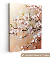 Canvas schilderij 90x120 cm - Exclusieve wanddecoratie Bloesemtakken - Schilderachtig - Roze - Muurdecoratie woonkamer - Slaapkamer decoratie - Kamer accessoires - Schilderijen op canvas