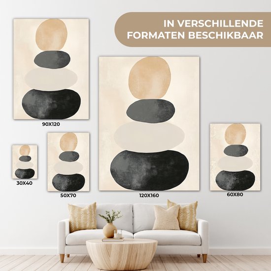 Canvas schilderij 90x120 cm - Exclusieve wanddecoratie Japandi - Wabi sabi - Beige - Muurdecoratie woonkamer - Slaapkamer decoratie - Kamer accessoires - Schilderijen op canvas