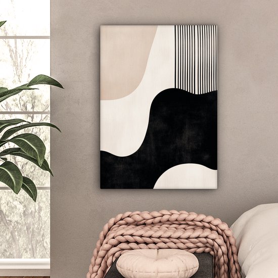 Canvas schilderij 60x80 cm - Exclusieve wanddecoratie Abstract - Japandi - Beige - Modern - Muurdecoratie woonkamer - Slaapkamer decoratie - Kamer accessoires - Schilderijen op canvas