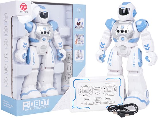 Playos® - Programmeer Robot - Interactieve Robot - 360 graden - Wit / Blauw - SMART-Robot - Speelgoed - Sinterklaas - Technisch Speelgoed