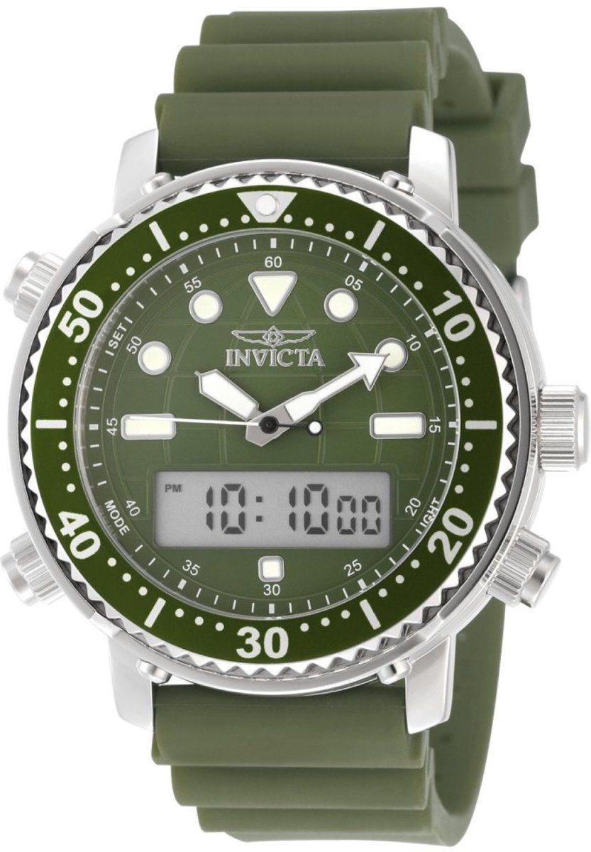 Invicta Pro Diver 49450 Heren Horloge - Waterdicht - Analoog - Quartz Uurwerk - Roestvrij Staal met groene Wijzerplaat - 46mm