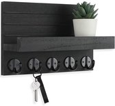 Relaxdays sleutelrekje met plankje, muur sleutelhouder met 8 haken, gietijzer, vintage sleutelhaakjes, hal, gang, zwart
