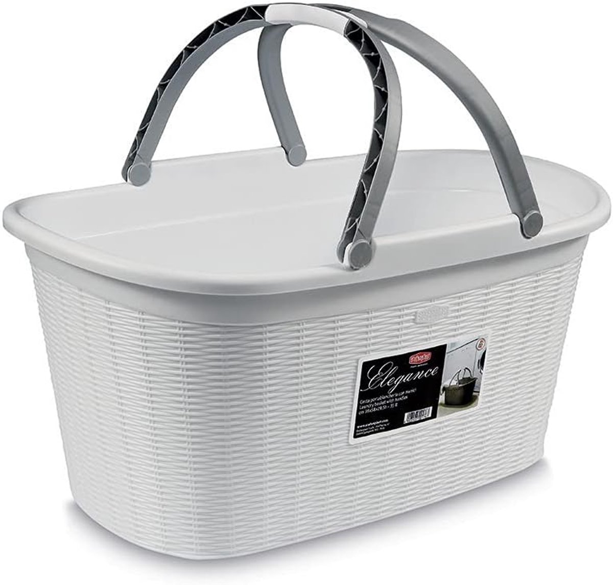 Elegante Wasmand met Handgrepen - Wit - 38 x 58 x 29,5 cm