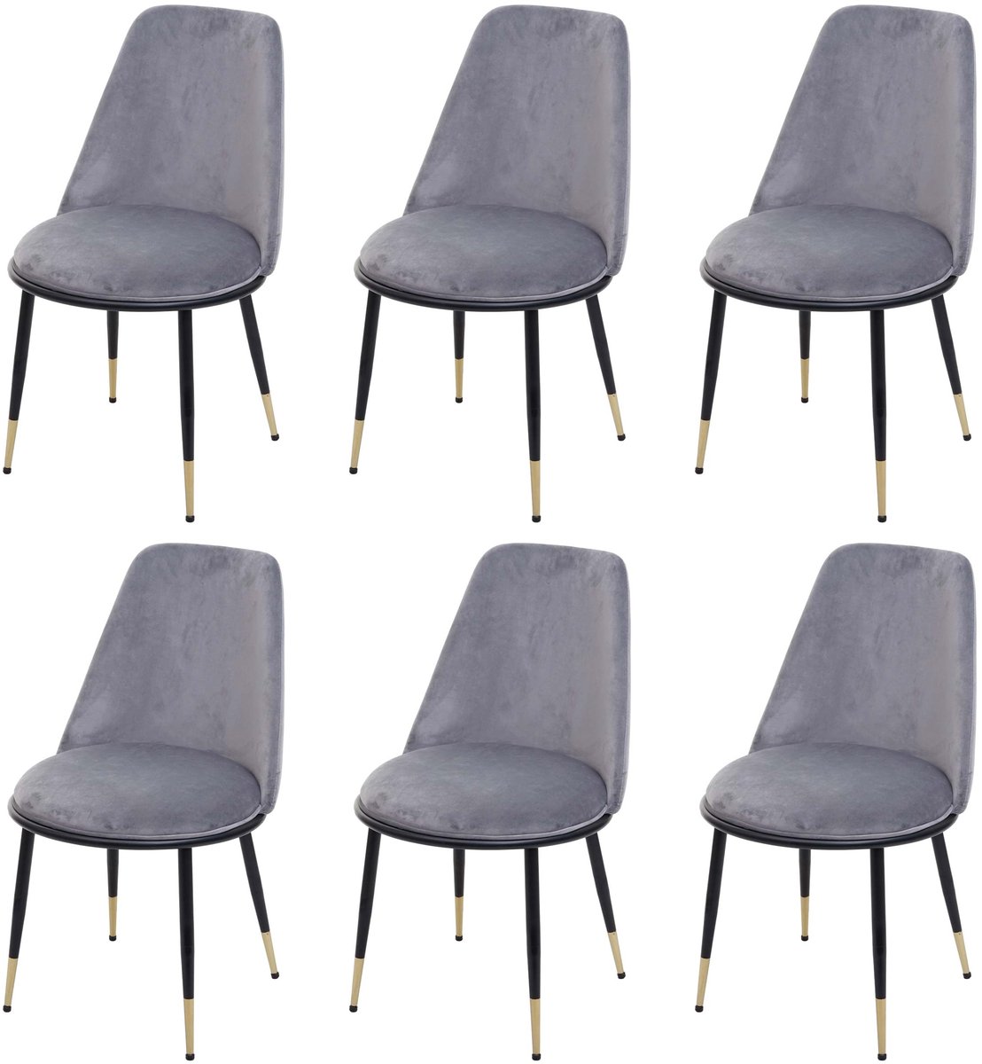 MCW Set van 6 eetkamerstoel MCW-H28, stoel keukenstoel, metaal ~ grijs, zwarte poten, fluweel