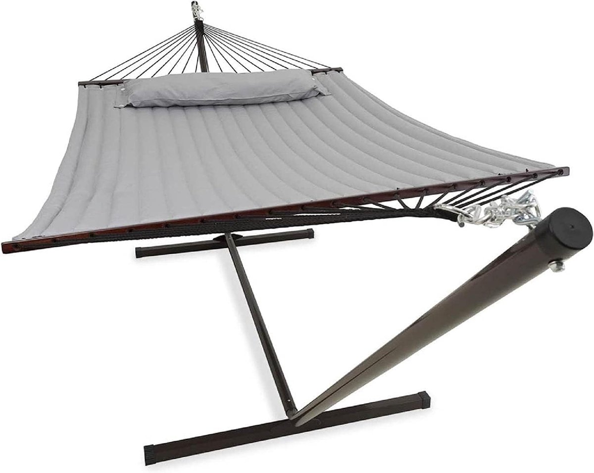 Hangmat met Onderstel voor 2 Personen - 200 kg draagvermogen - Weer- en UV-bestendig - Grijs