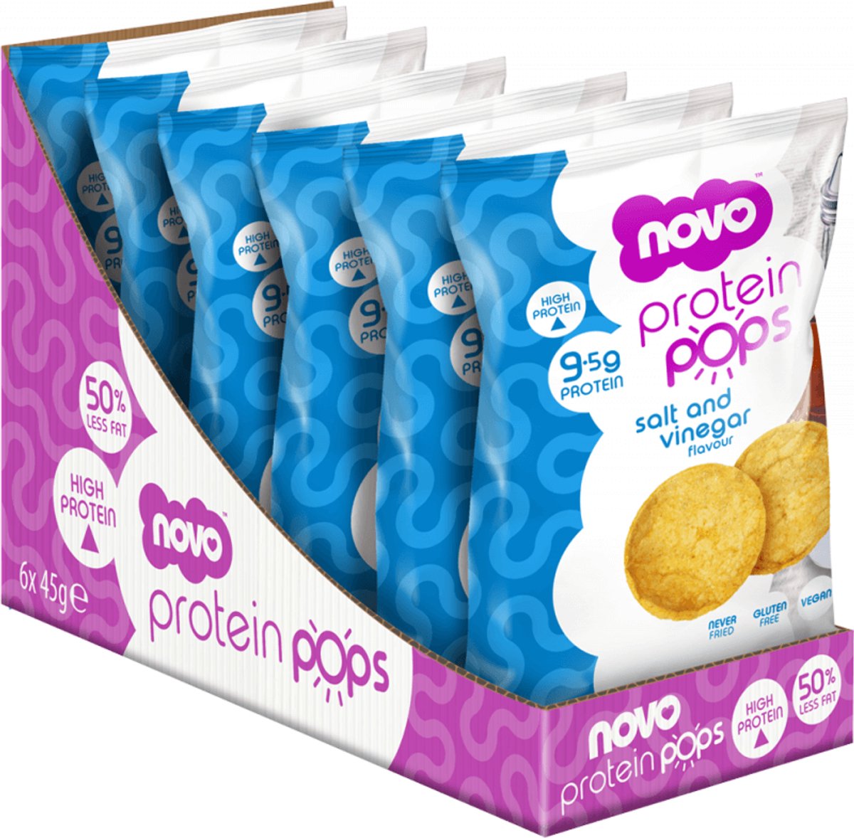 Novo Nutrition Protein Pops (6x45g) Salt and Vinegar - Functionele voeding - Eiwit Snacks