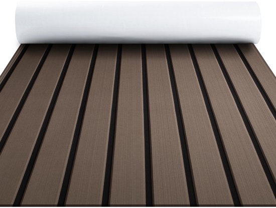 Tapis de Pont en Mousse EVA Teak Pro Series – Tapis de Pont Premium Auto-Adhésif – Pont de Bateau Anti-Dérapant – 240x60 cm – Terra avec Lignes Noires – TeakFoamShop