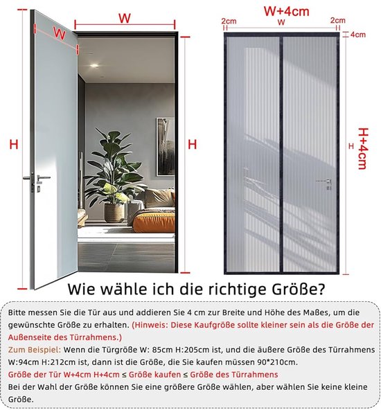Horren voor deuren 100 x 185 cm Handsfree automatisch sluiten Mesh