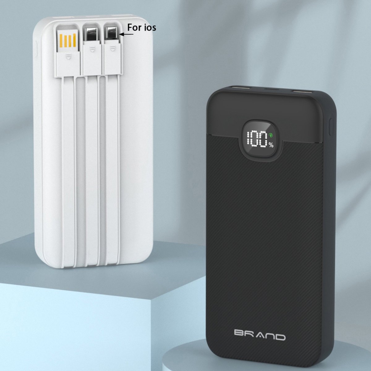 Powerbank 10.000mAh - Snellader 22.5w - Usb, Usb-C & Micro Usb - Universeel voor Smartphones, Tablets & Gadgets - Led Display - 4 Geïntegreerde Kabels - Zwart en Wit