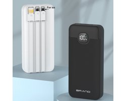 Powerbank 10.000mAh - Snellader 22.5w - Usb, Usb-C & Micro Usb - Universeel voor Smartphones, Tablets & Gadgets - Led Display - 4 Geïntegreerde Kabels - Zwart en Wit