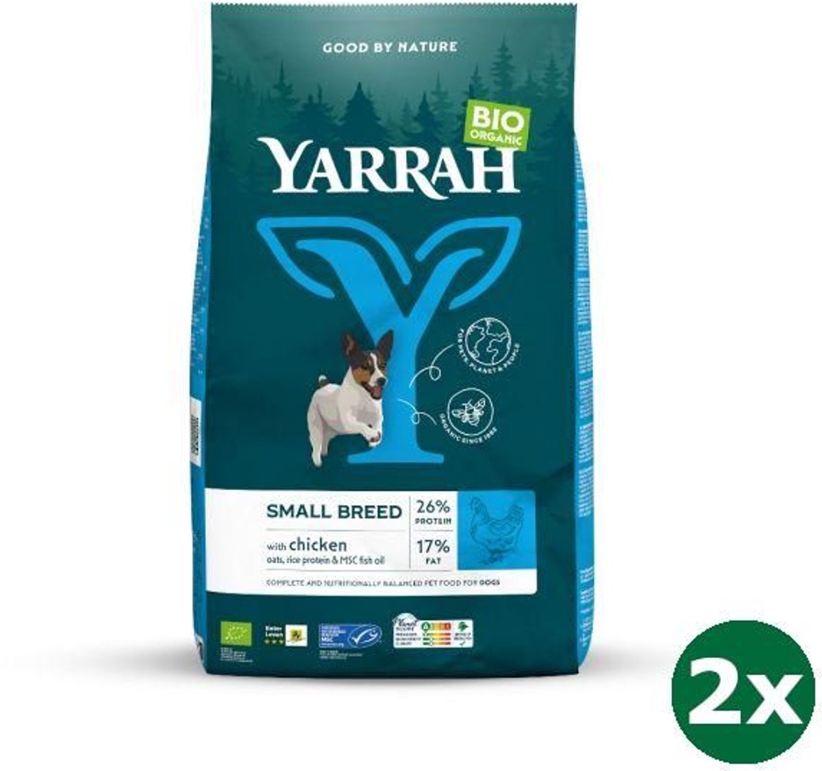 Yarrah 2x5 kg Yarrah dog biologische brokken small breed kip hondenvoer NL-BIO-01