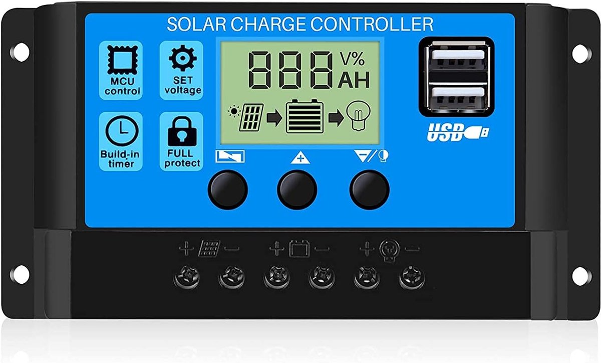 Zonne-laadregelaar 30A 12V/24V met LCD-scherm en USB-poorten