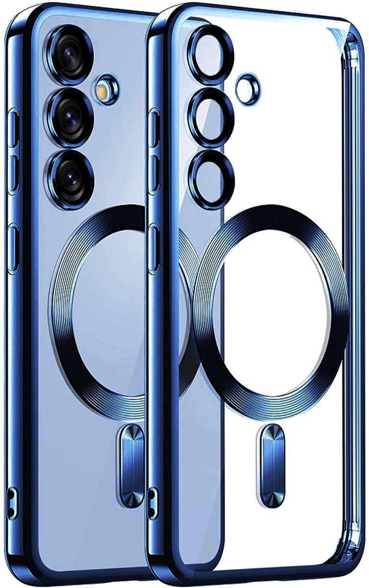 Backcover hoesje Geschikt voor: Samsung Galaxy S25 met geïntegreerde Camera lens bescherming [magnetische hoes] compatibel met MagSafe Dames Heren - Blauw