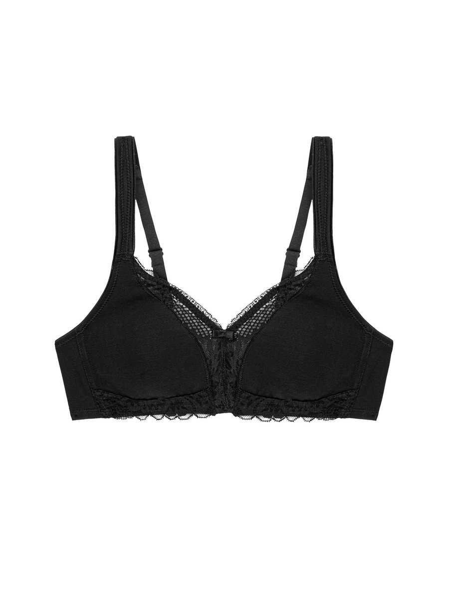Triumph BH zonder beugel - Modern Lace+ Cotton N - Kanten Katoenen niet voorgevormde bh - Brede zachte bandjes - 100B - Zwart