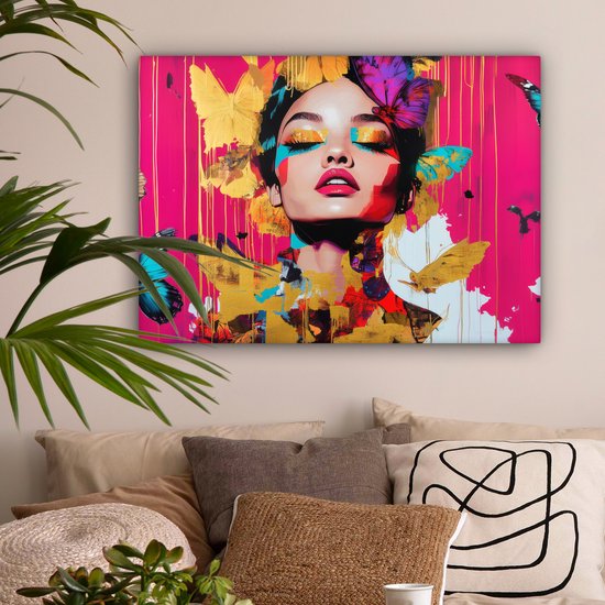 Tableau sur toile 80x60 cm - Décoration murale exclusive Femme - Abstrait - Coloré - Décoration murale salon - Décoration chambre - Accessoires chambre - Peintures sur toile