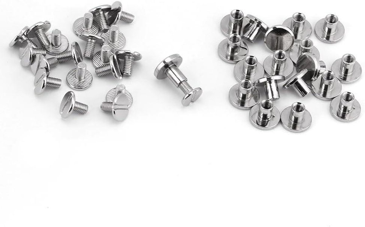 Allecto plus - 20 stuks platte schroefpalen klinknagels zilver (8mm) - voor leer ambachten.