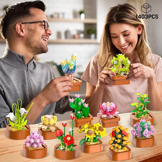 Kit de construction de plantes succulentes CUBIMANA 12 pièces - 1403 Mini -briques 3,6 mm - Collection de Fleurs vibrantes - Bouwstenen Plantes décoratives pour la maison - Cadeau créatif à DIY pour Adultes et Enfants de 10 ans et plus
