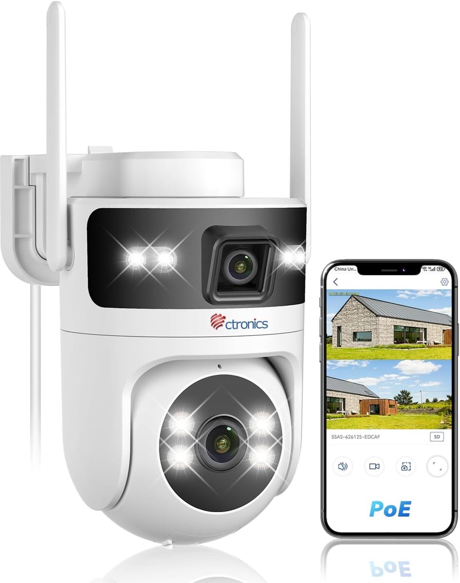 Wifi Beveiligingscamera met Dubbele Lens voor Buiten - 360° Bewaking, Mensdetectie en Kleuren Nachtzicht
