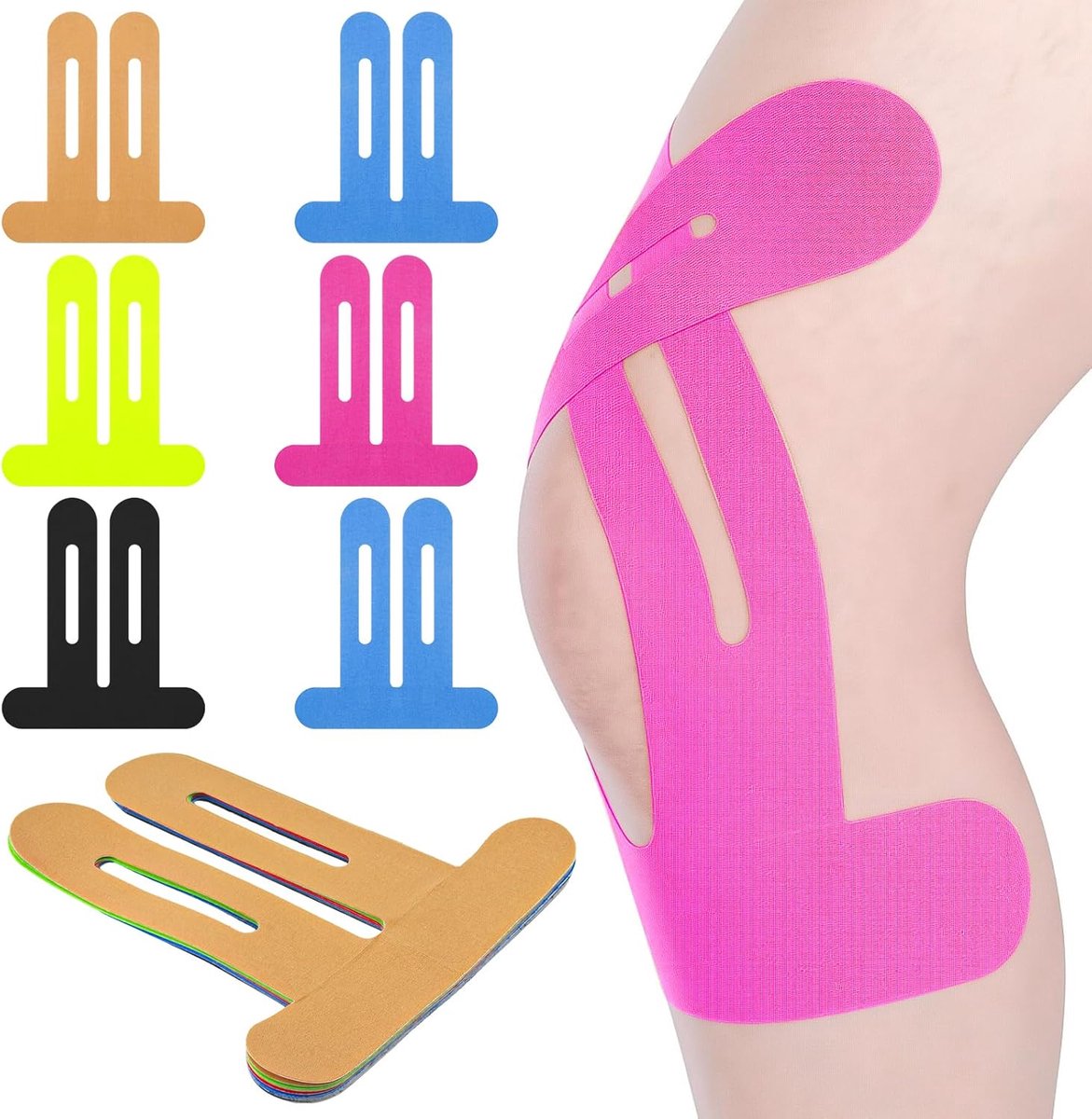 Sander Shop 10 stuks voorgesneden kinesiologietape voor knieën, voorgesneden kinetische knietape, waterdichte sporttape voor knieondersteuning, spier- en gewrichtsstabiliteit, sport 22x25cm kniekapstabiliteitstape - 5 kleuren