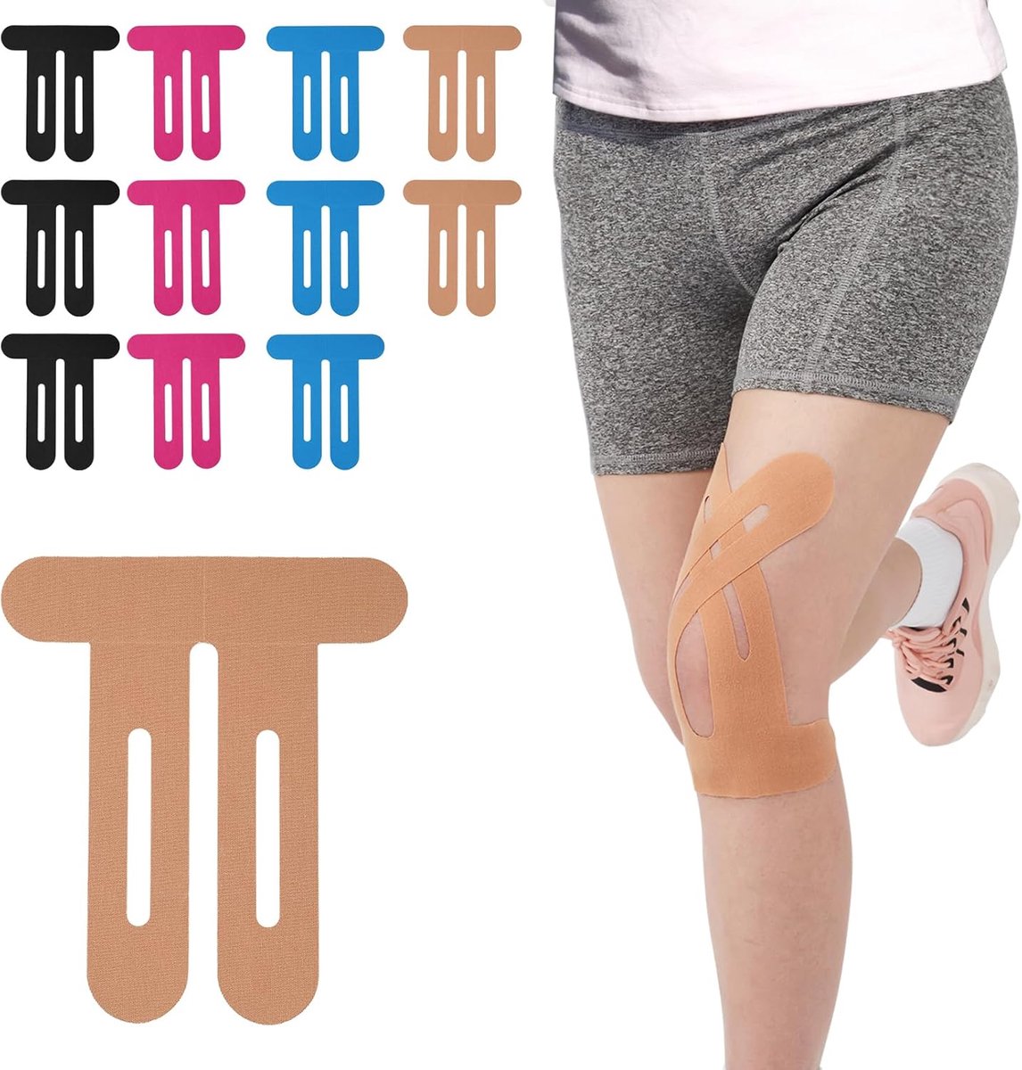 Sander Shop Kinesiologietape voor de knie, 12 stuks, voorgesneden knietape voor spieren en gewrichten, sporttape voor knieondersteuning, latexvrij en waterbestendig, 4 kleuren mix, 12 stuks mix