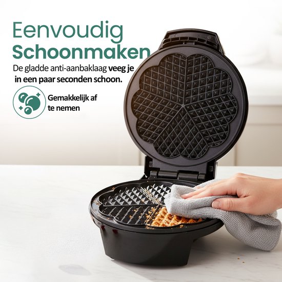 Emerio Wafelijzer - Hartvormig - 20cm Diameter - Regelbare Thermostaat - 1200W - Anti-aanbaklaag - Indicatielampje - WM-131149 Zwart van Emerio — afbeelding 2