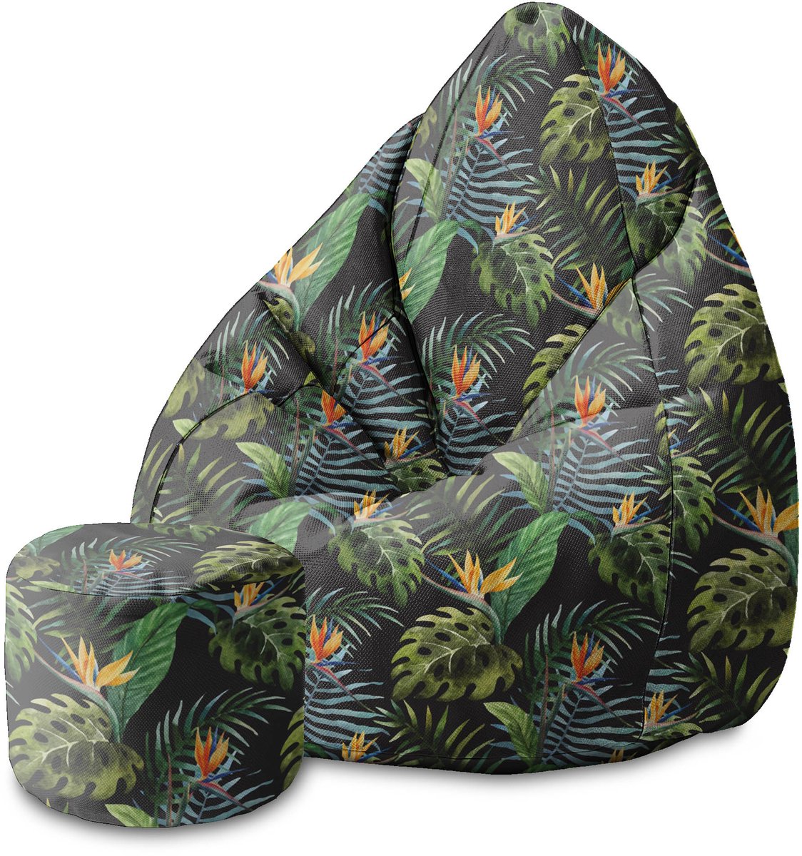 DreamRoots Velvet Zitzak voor Volwassenen – Luxe Beanbag met Voetsteun en Afneembare Hoes – Inclusief Vulling – 80x80x120 cm - Watercolor on Black