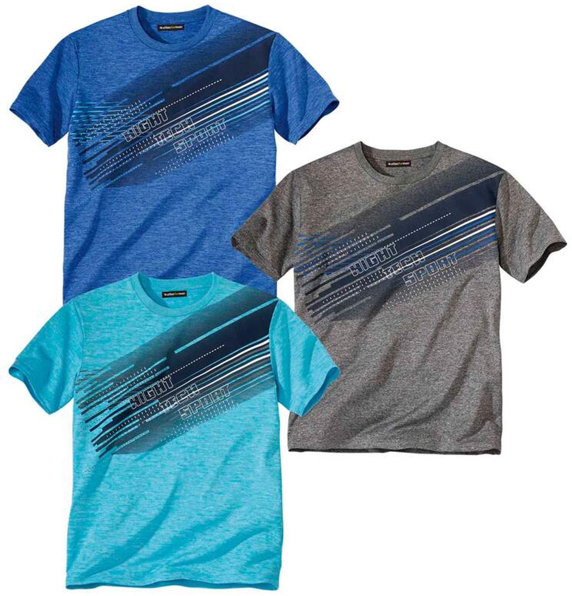 ATLAS FOR MEN - Set van 3 gevlamde T-shirts Sporting - Heren - Verkrijgbaar in grote maten - 4XL