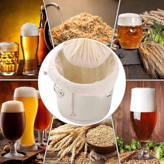 Kaasdoek -neteldoek-passeerdoek-2Pack 26"x22" extra grote wijnbrouwzakken - herbruikbare katoenen fijnmazige filterzakken - voor thuisbrouwen Fruitcider Appelwijn Bier - Wijnpers Trekkoordfilter Bierzakken - Wit van Merkloos — afbeelding 5