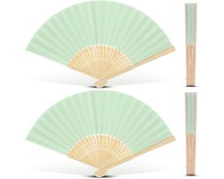 4 Stuks Chinese Waaier - vouwen Fans Bamboo Handheld gevouwen ambacht - Chinese Line Dancing Fans - handwaaier - hout - voor bruiloften bruids DIY decoratie, Vrouwen, Kids, Gift, Party Gunsten - Groen