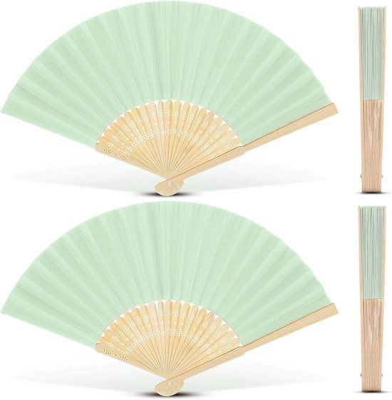 4 Stuks Chinese Waaier - vouwen Fans Bamboo Handheld gevouwen ambacht - Chinese Line Dancing Fans - handwaaier - hout - voor bruiloften bruids DIY decoratie, Vrouwen, Kids, Gift, Party Gunsten - Groen