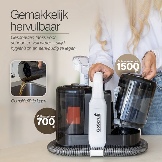 GoScrub® Professionele Tapijtreiniger – Vlekkenreiniger & Bank Reiniger – Voor Bank, Auto, Matras – Inclusief Schoonmaakmiddel – Reinigingsmachine - Zetelreiniger