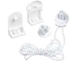 Rolgordijnsysteem met Wandhouders - 25 mm - Rolgordijnbeslag - Kunststof - Met 3M kralenketting - Vervangende reparatieset voor rolgordijnen - Gordijn Onderdelen - Wit - Geschikt voor raamjaloezieën