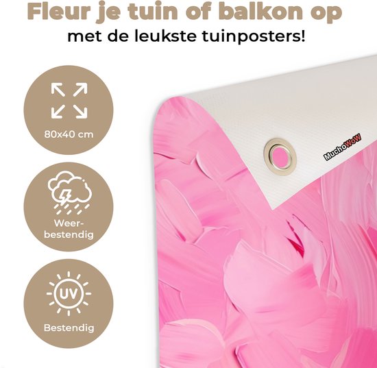 Tuinposter 80x40 cm - Tuindecoratie Roze - Verf - Coffee - Poster voor in de tuin - Buiten decoratie - Schutting tuinschilderij - Tuindoek muurdecoratie - Wanddecoratie balkondoek