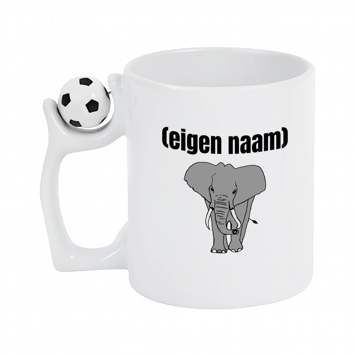 Hacebo® - olifant met eigen naam koffiebeker met voetbal wit - Olifant - olifanten liefhebbers - thee mok - koffie beker - iemand die houdt van olifanten - verjaardag - cadeau - kado - koffiemok - 330 ML