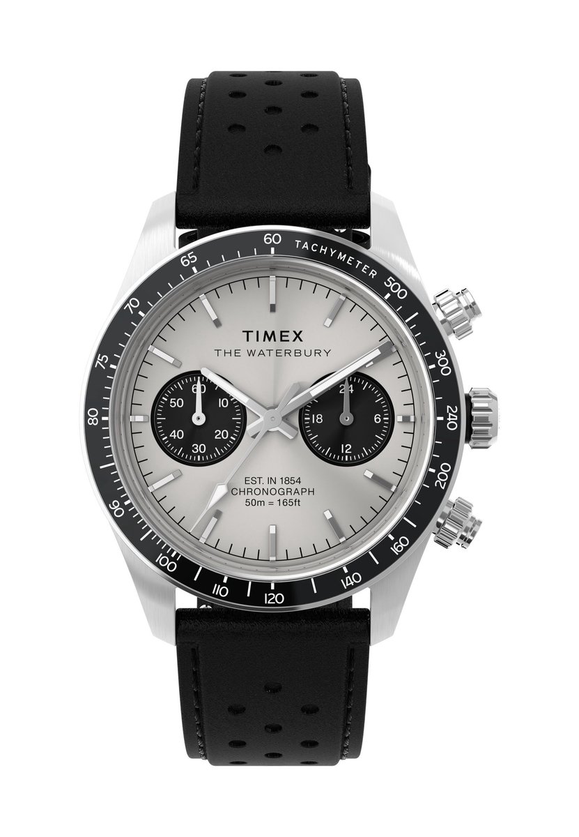 Timex Waterbury Heritage Quartz Chronograaf Horloge Zwart Kast: 100% Roestvrij Staal | Armband: 100%Leer 39 TW2Y19300AJ
