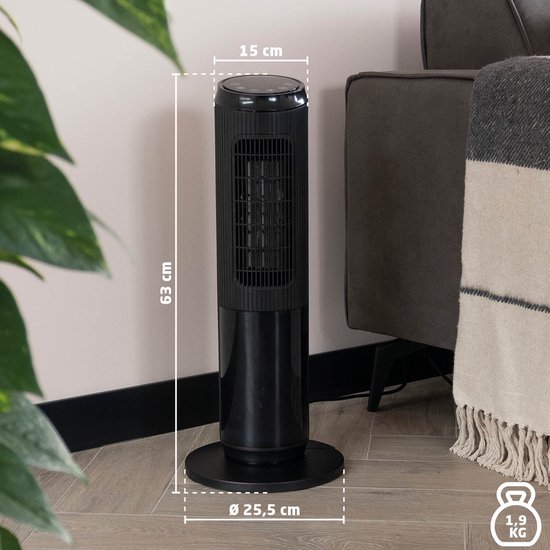 BREND BR-2222 Tour de Chauffage Électrique avec Flammes - Cheminée Décorative Autoportante - Fonction Ventilateur, Oscillation et Thermostat 18 à 45 °C - Zwart