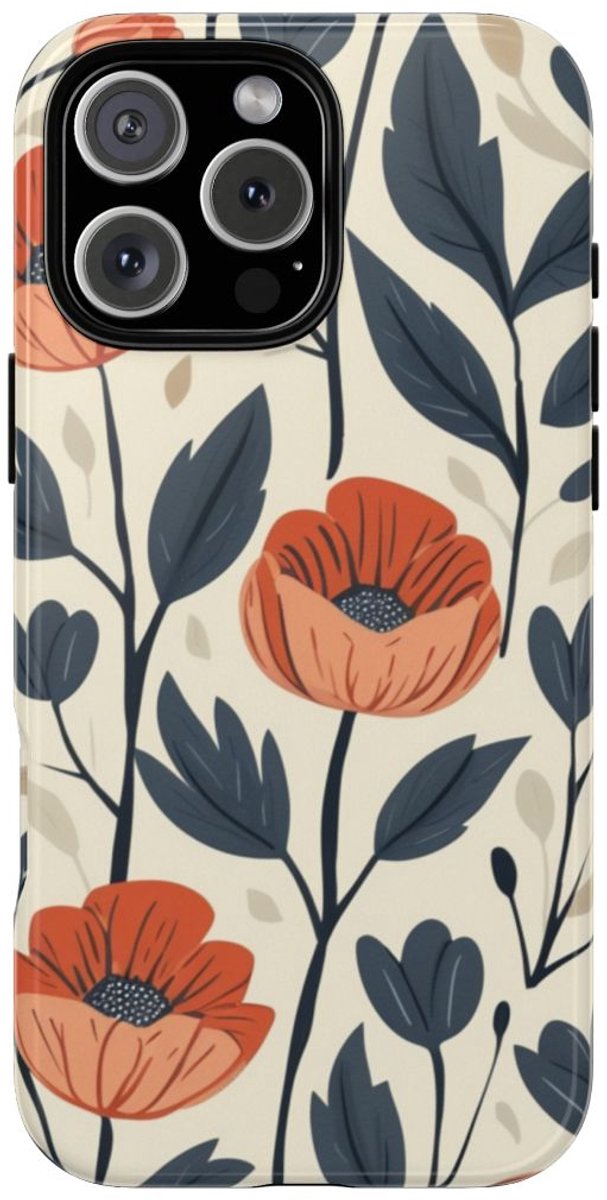 Oranje en Blauwe Bloemenpatroon – Telefoonhoesje Geschikt voor iPhone 16 Pro Max