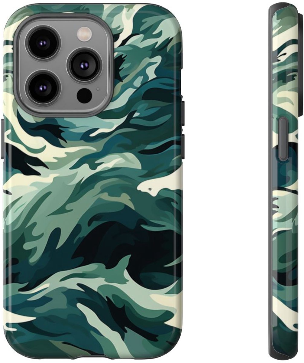 Abstracte Oceaangolven met Haaienpatroon – Telefoonhoesje Geschikt voor iPhone 14 Pro
