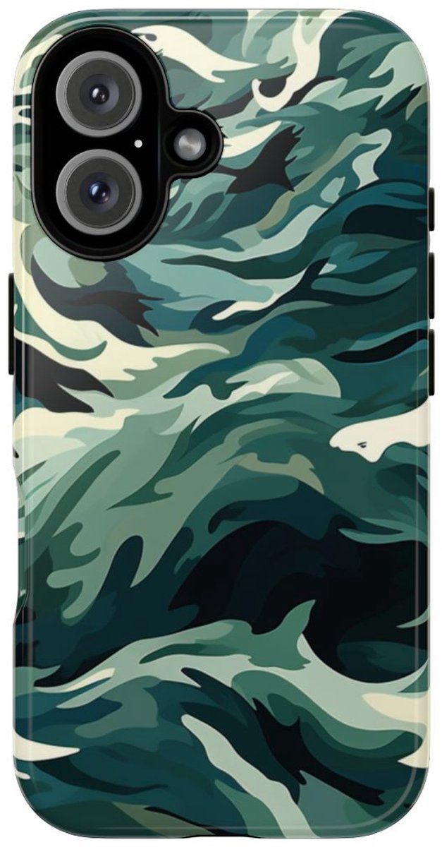 Abstracte Oceaangolven met Haaienpatroon – Telefoonhoesje Geschikt voor iPhone 16