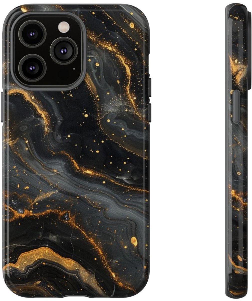 Zwart-Gouden Marmer Abstract Patroon – Telefoonhoesje Geschikt voor iPhone 14 Pro Max