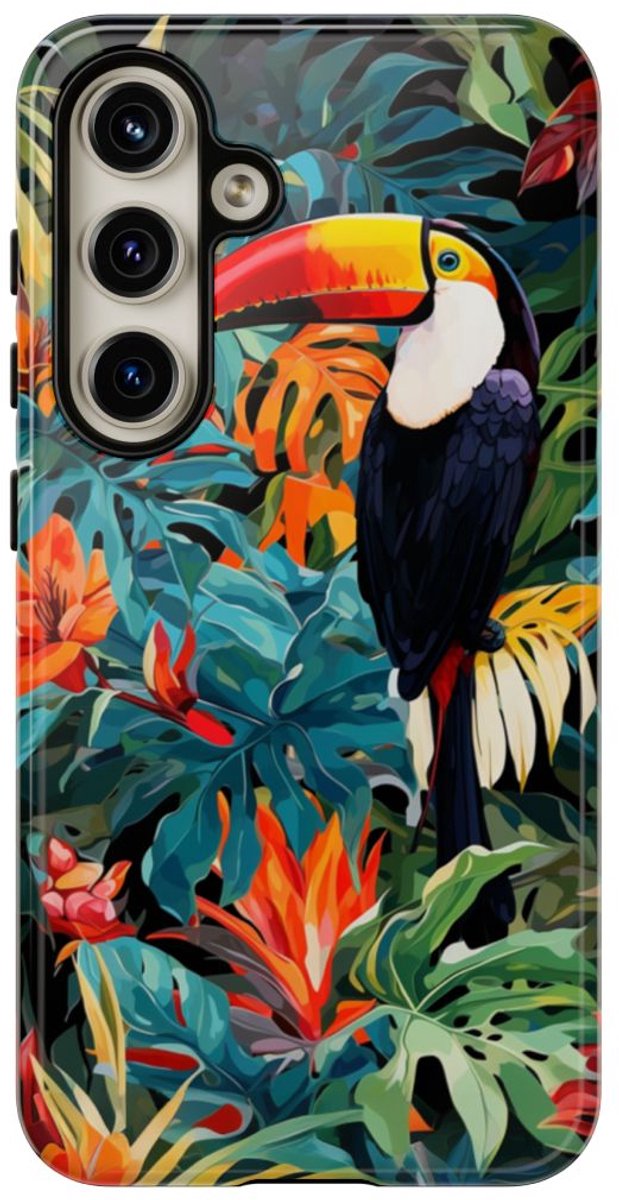 Tropische Toekan en Bladerenpatroon – Telefoonhoesje Geschikt voor Samsung Galaxy S24