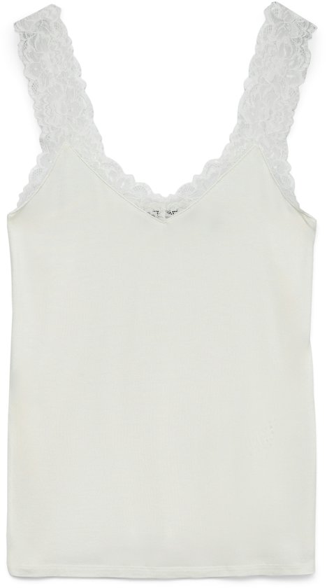 Witte camisole met kanten bandjes en V-hals.