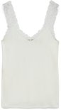 Witte camisole met kanten bandjes en V-hals.