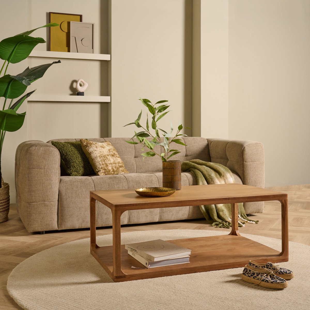 Woonexpress Salontafel Evora - Mangohout - Naturel - 110x42x65 cm (BxHxD) - Kleur Raw Naturel Bruin