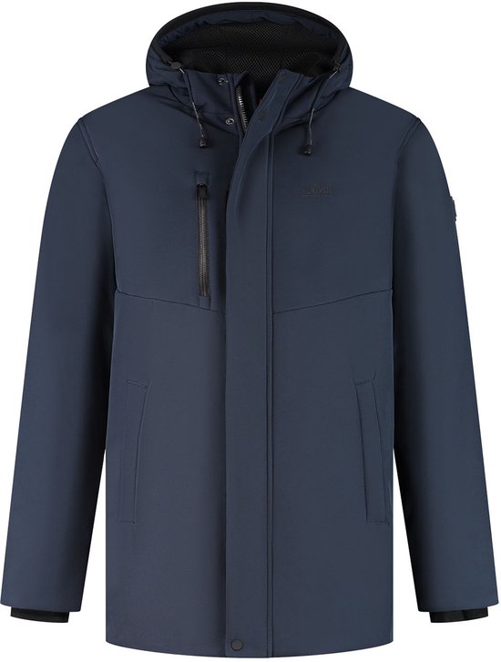 Donkerblauwe Kjelvik outdoorjas met capuchon, ritsen en praktische zakken.