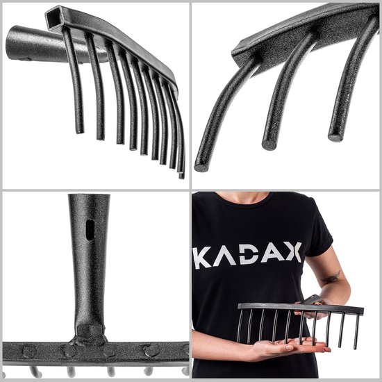 KADAX Tuinhark van staal, steenhark, hark zonder steel, robuuste rekenkop, hark, tuingereedschap (rechthoekig, 10 tanden) van KADAX — afbeelding 3