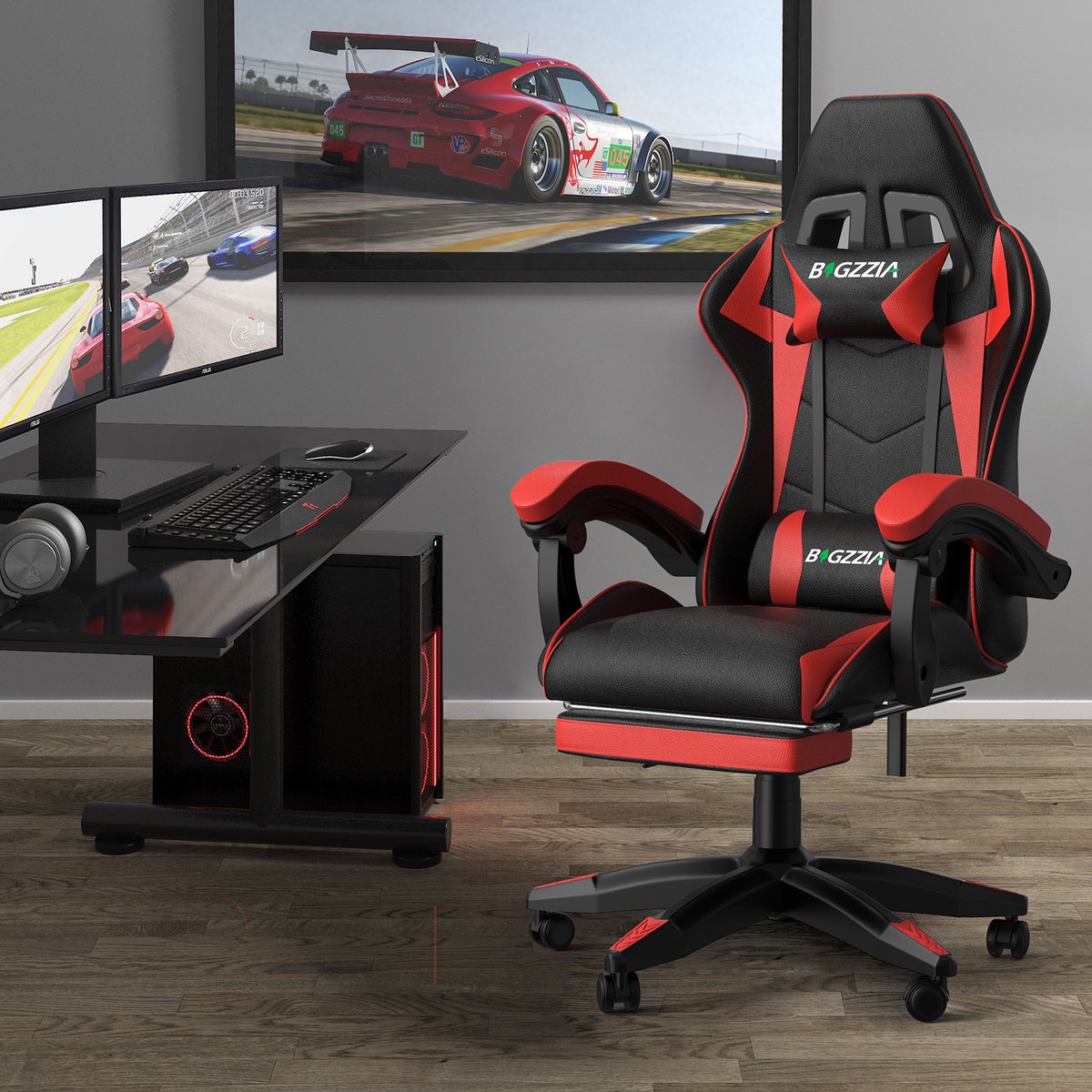 Bigzzia Gamingstoel Ergonomisch PU Leer met Lendensteun - afbeelding 2